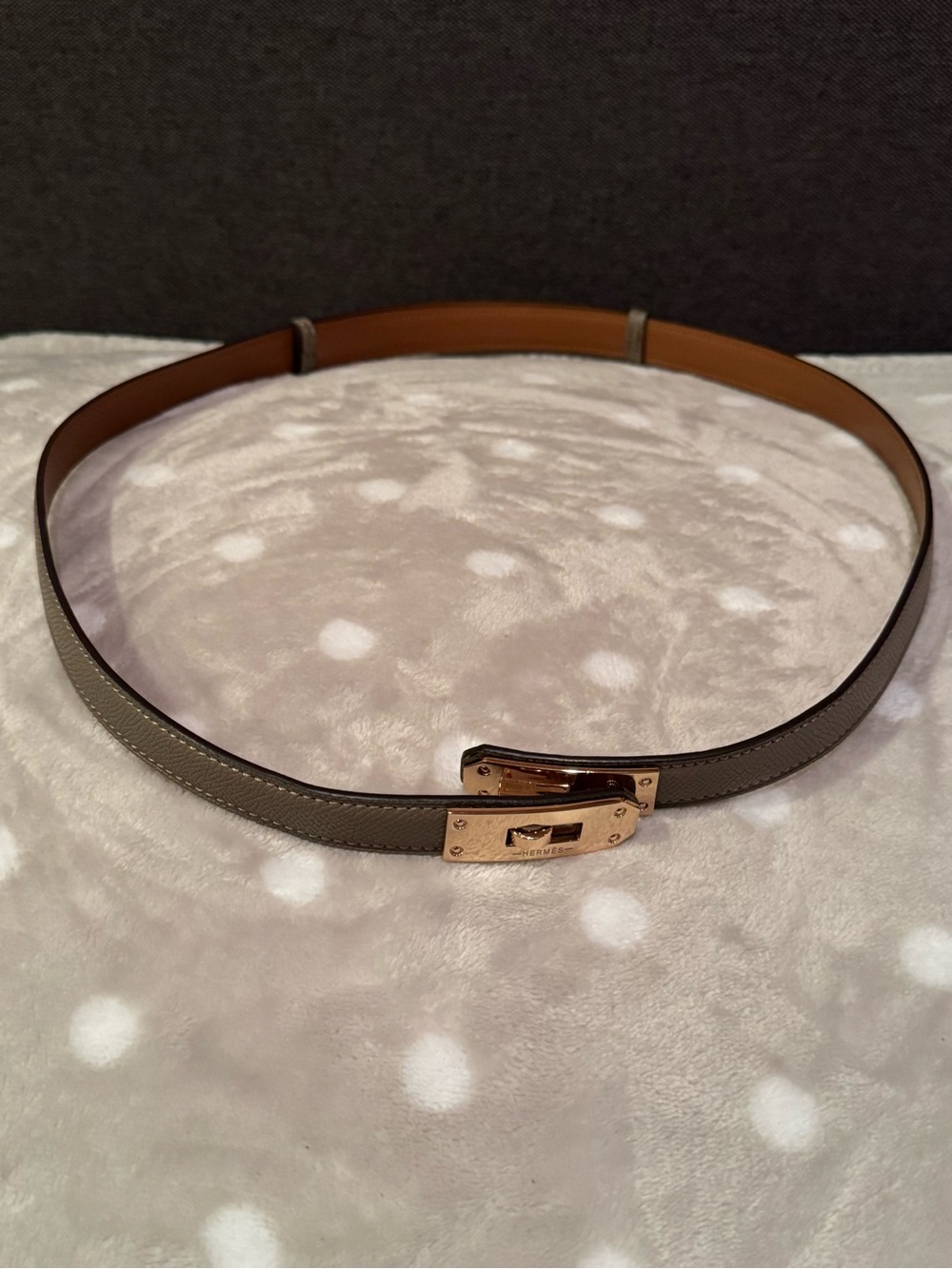 Women’s Taupe Leather Belt with Gold-Tone Kelly Turnlock